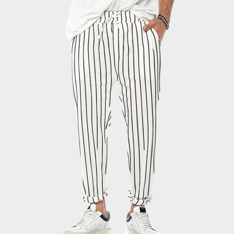 Pantaloni Uomo a Righe Tessuto Leggero Taglio Autunnale - Vesarelli