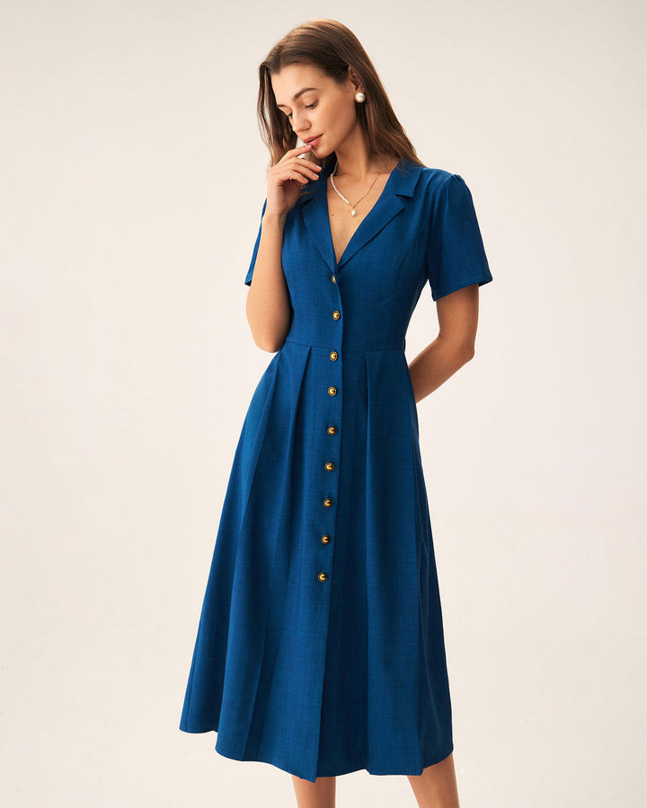 Abito Midi Donna Plissettato con Bottoni Frontali