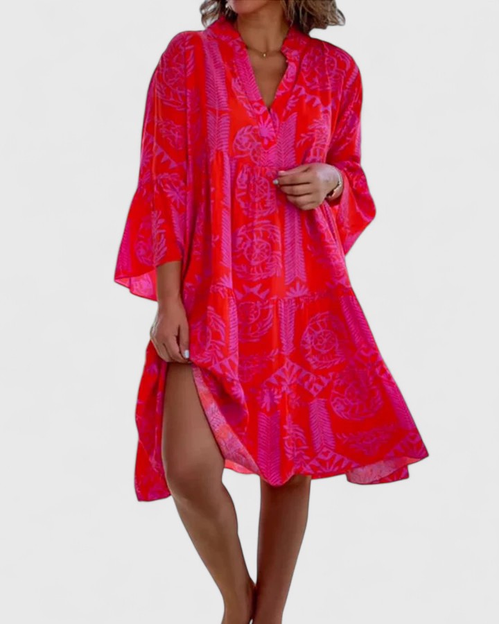 Abito Donna Stampa Floreale Maniche a Campana Stile Boho - Vesarelli