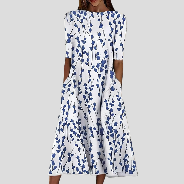 Abito Midi Donna Stampa Floreale Scollo Tondo Estivo - Vesarelli