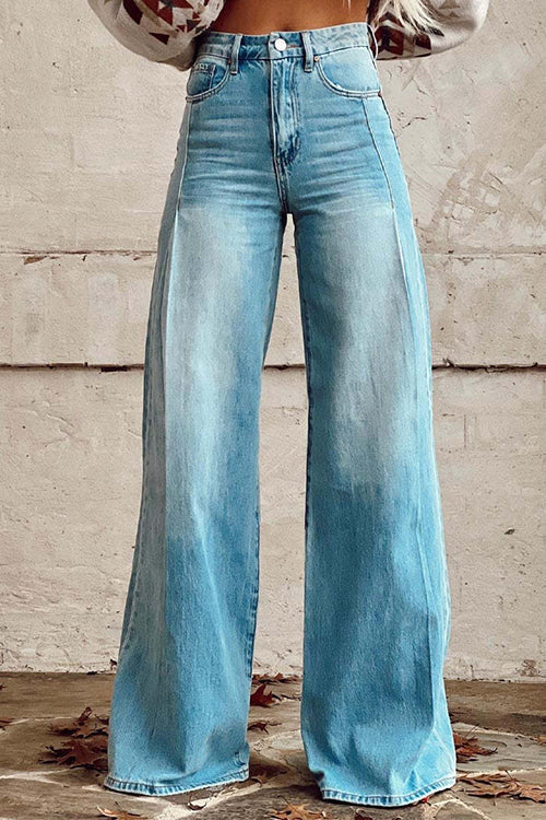 Pantaloni Jeans Donna Gamba Larga Effetto Consumata Casual - Vesarelli