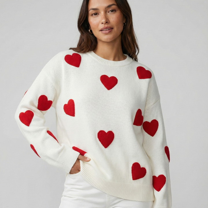Maglione Donna Casual Motivo Cuore Vestibilità Comoda - Vesarelli