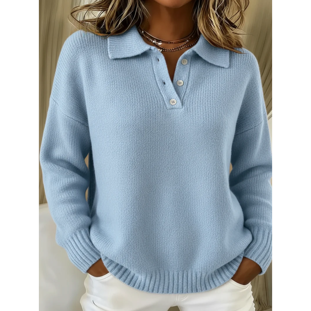 Maglione Donna Polo Classica in Maglia Maniche Lunghe Ampio