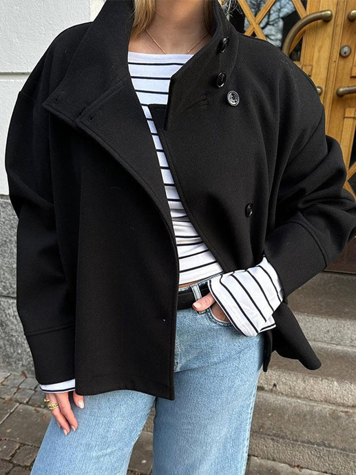 Cappotto Corto Donna Doppiopetto Tessuto Pregevole