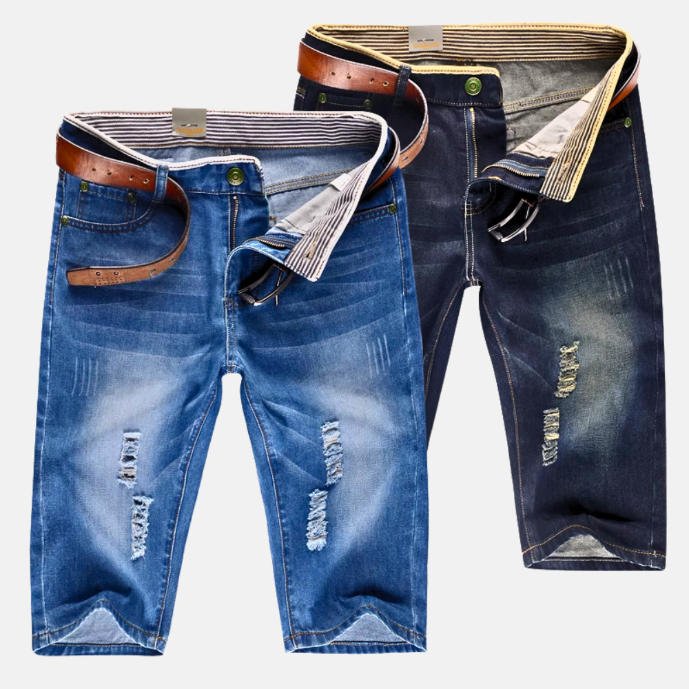 Pantaloncini Uomo in Denim Strutturato Casual Dettagli Strappati