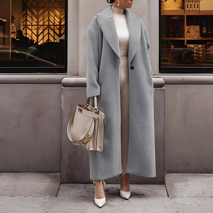 Cappotto Lungo Donna in Finta Lana Oversize con Bottone Singolo