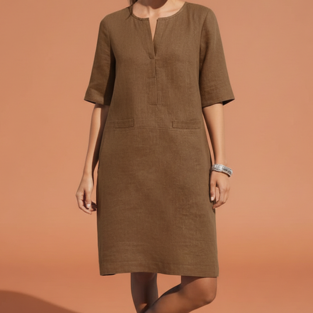 Abito Midi Donna in Tessuto Shift Manica al Gomito