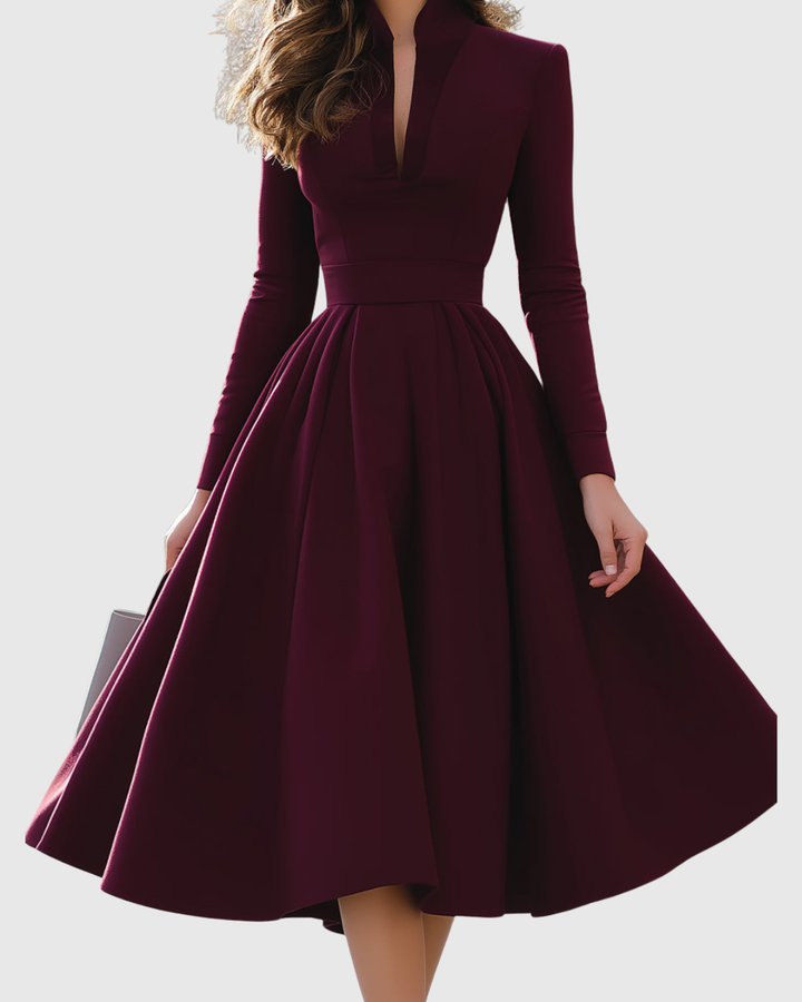 Abito Midi Donna Scollo a V Linea Femminile Scollatura Dettaglio