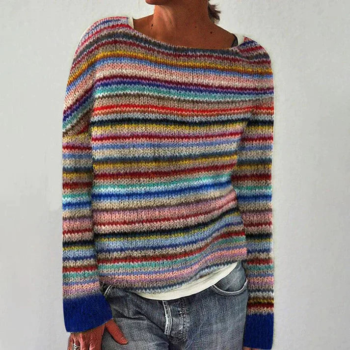 Maglione Donna Maniche Lunghe a Righe Stile Elegante - Vesarelli