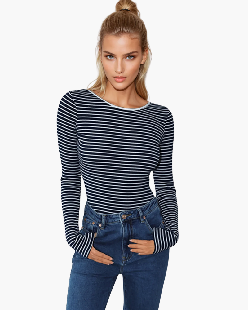 Body Donna a Righe Tessuto Elasticizzato Slim Fit Schiena Scoperta - Vesarelli