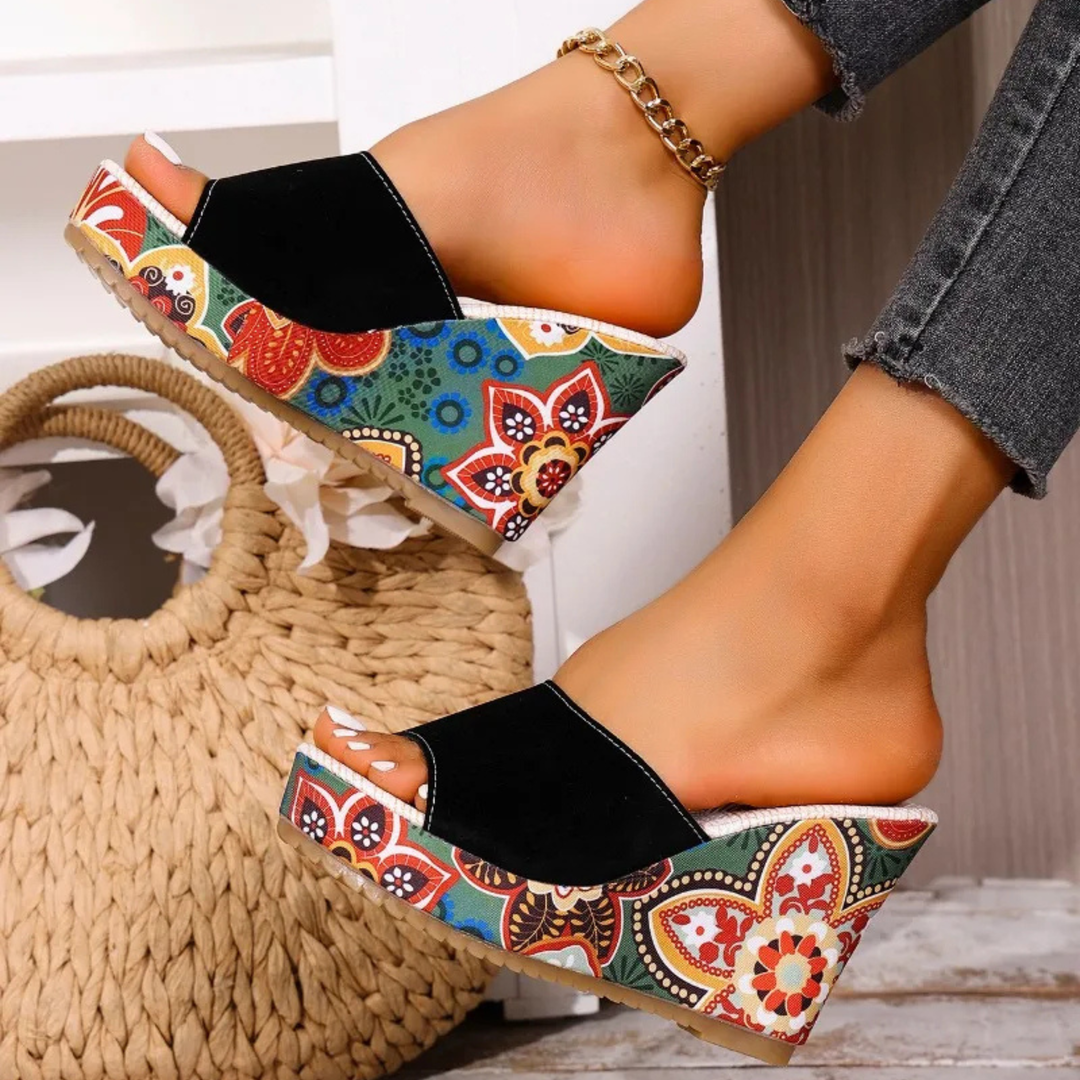 Sandali Donna in Velluto Zeppa Comoda Stile Boheme Estivo