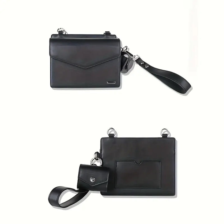 Borsa a tracolla in pelle nera, design elegante e moderno, con cinturino regolabile e tasca posteriore. Accessorio moda uomo/donna di alta qualità.