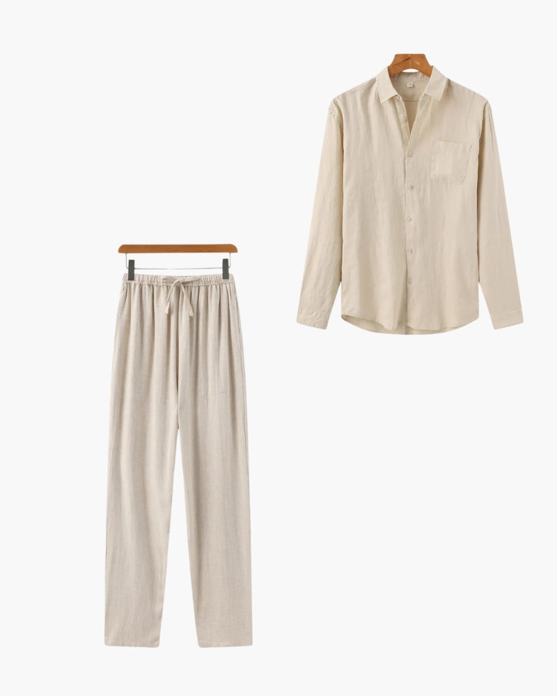 Set Coordinato Uomo in Lino Camicia e Pantaloni Slim - Vesarelli