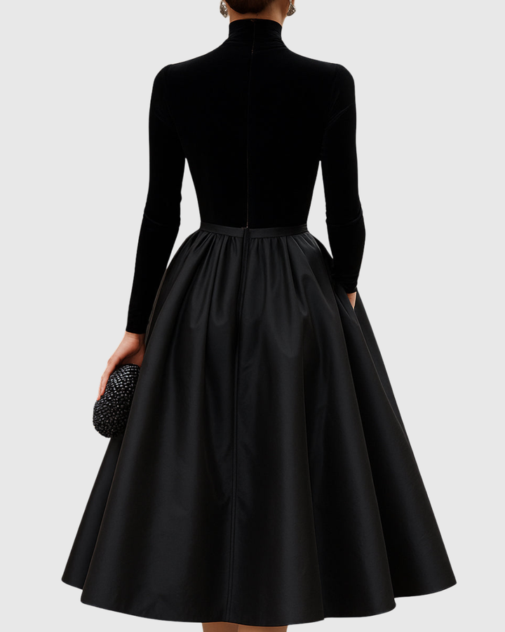 Vestito Midi Donna in Velluto e Satin Linea Elegante