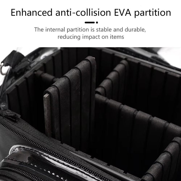 Zaino con divisori interni EVA anti-collisione, resistente e stabile, ideale per protezione oggetti. Design robusto e funzionale per viaggi sicuri.