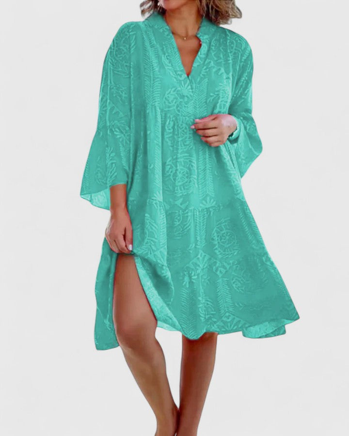 Abito Donna Stampa Floreale Maniche a Campana Stile Boho