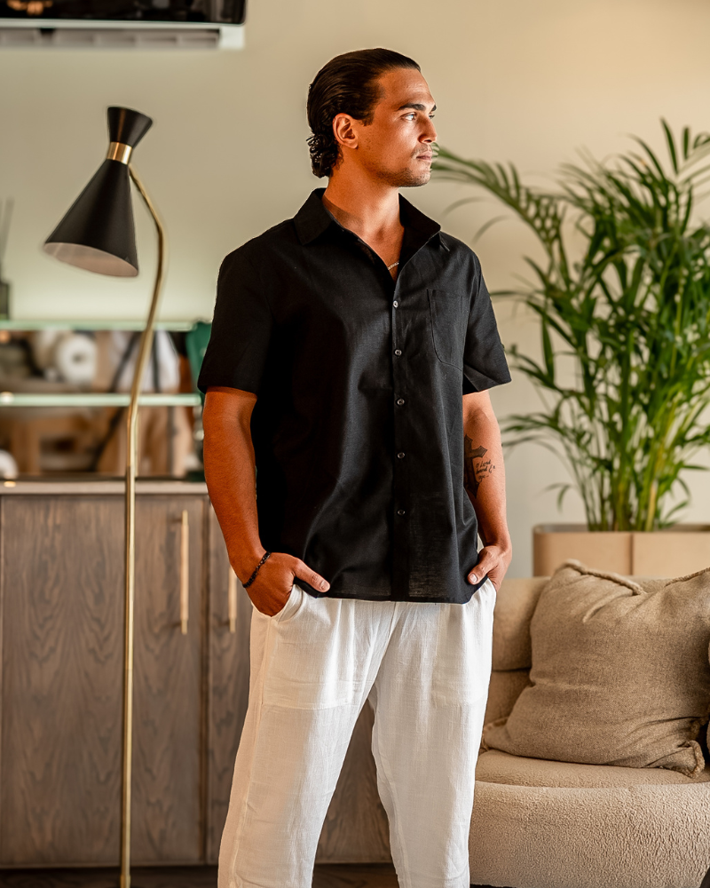 Camicia Uomo in Lino Manica Corta Traspirante
