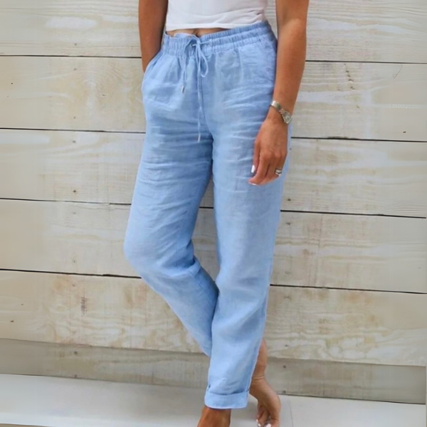 Pantaloni Donna in Lino Leggeri Traspiranti Vestibilità Comoda