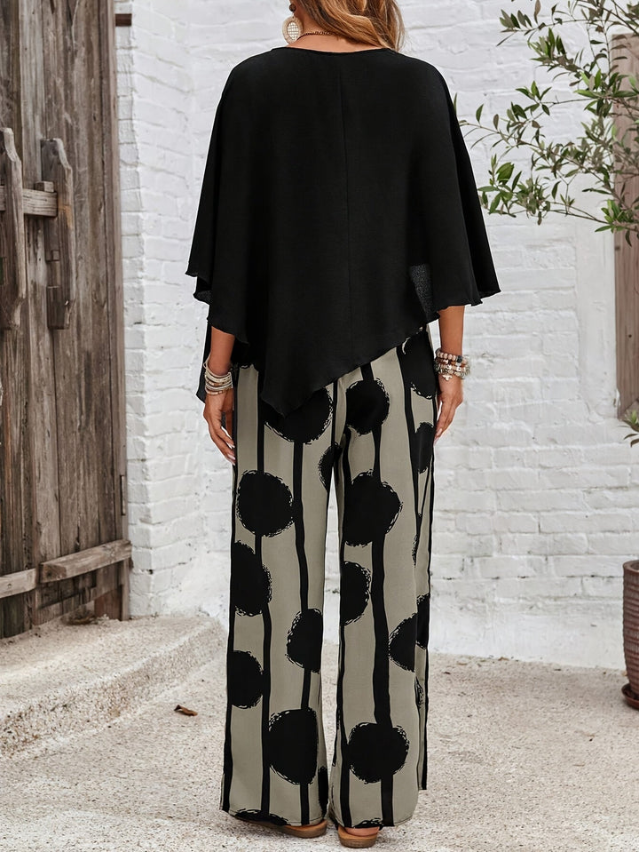 Set Due Pezzi Donna Pantaloni Gamba Larga Stile Boho Chic