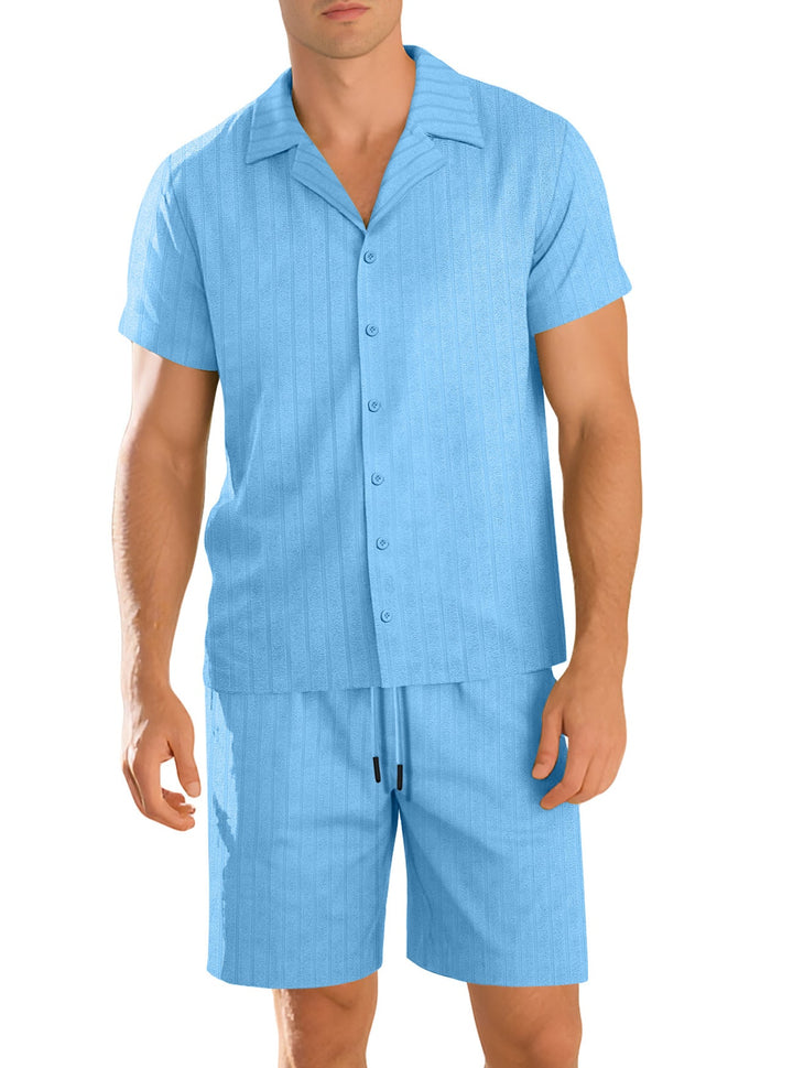 Completo Uomo Camicia Cotone Manica Corta Pantaloni Casual Resistente