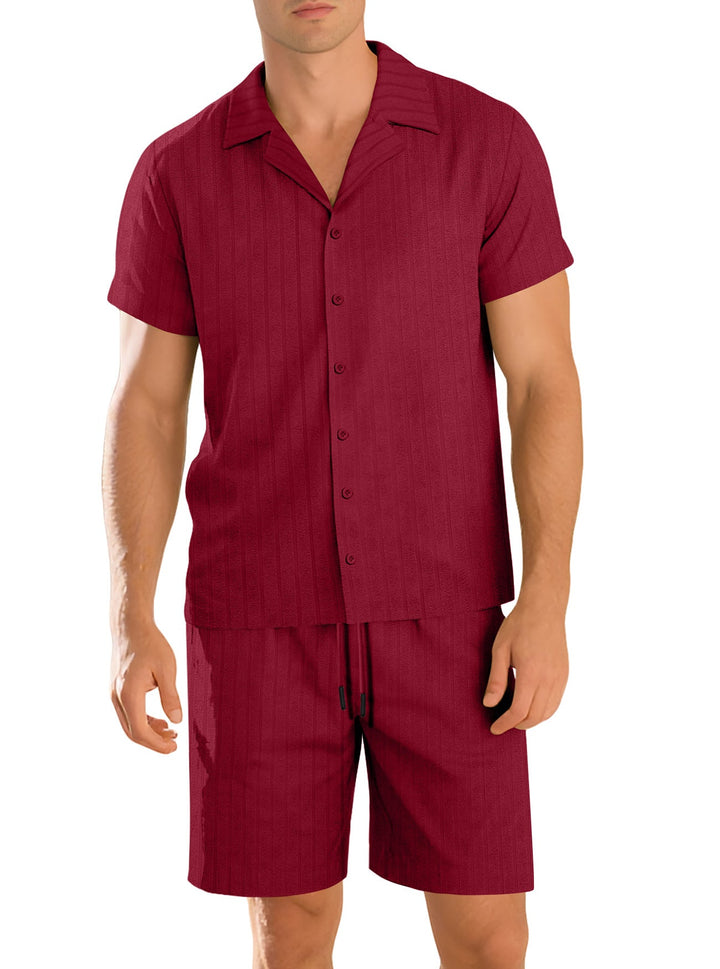 Completo Uomo Camicia Cotone Manica Corta Pantaloni Casual Resistente