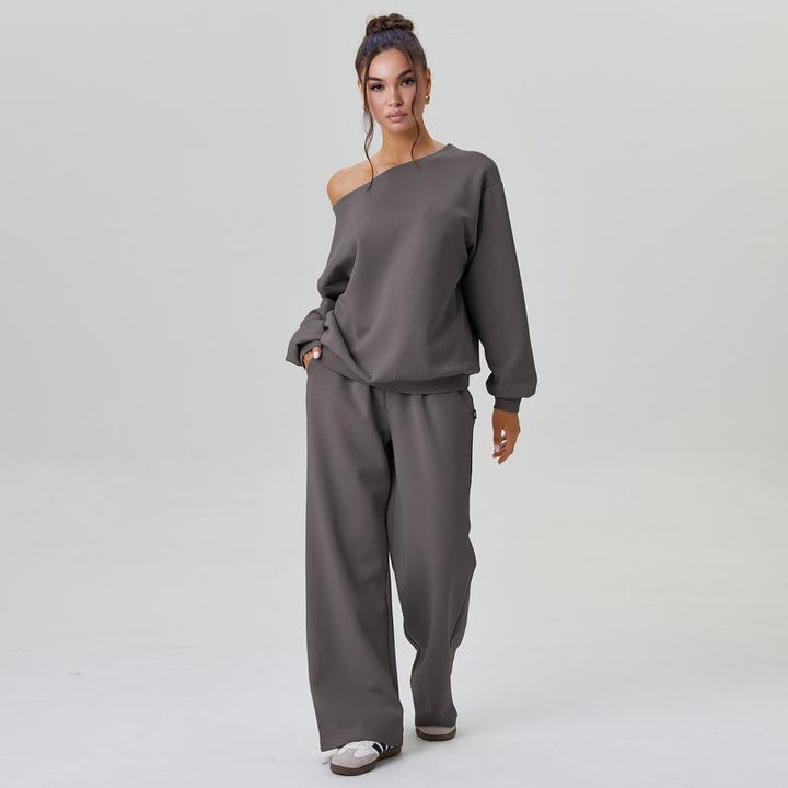 Set Due Pezzi Donna Casual Tessuto Morbido Spalle Scoperte