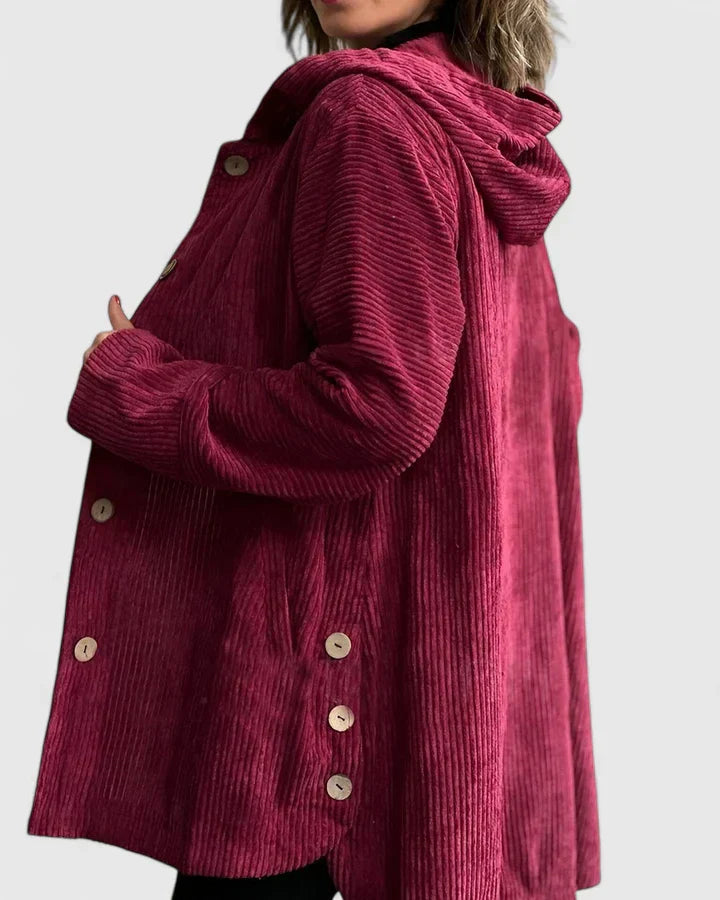 Giacca Donna con Cappuccio Tessuto a Coste Vestibilità Rilassata