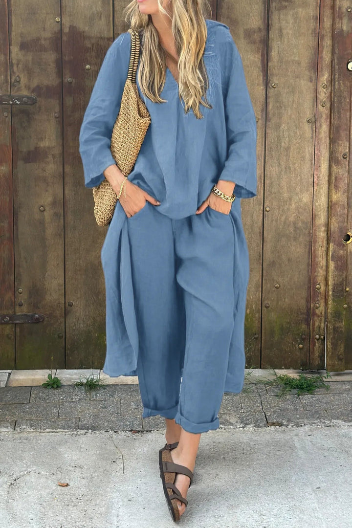 Completo Donna Tunica e Pantaloni Leggeri Casual Estivo