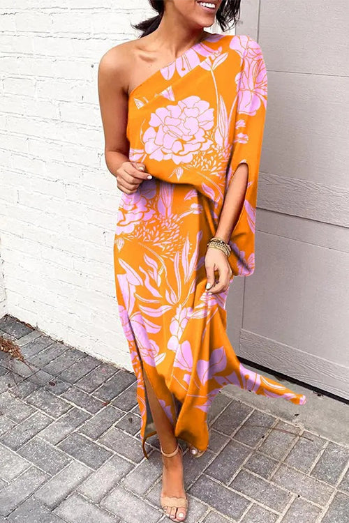 Abito Monospalla Donna Stampa Casual Spacco Laterale