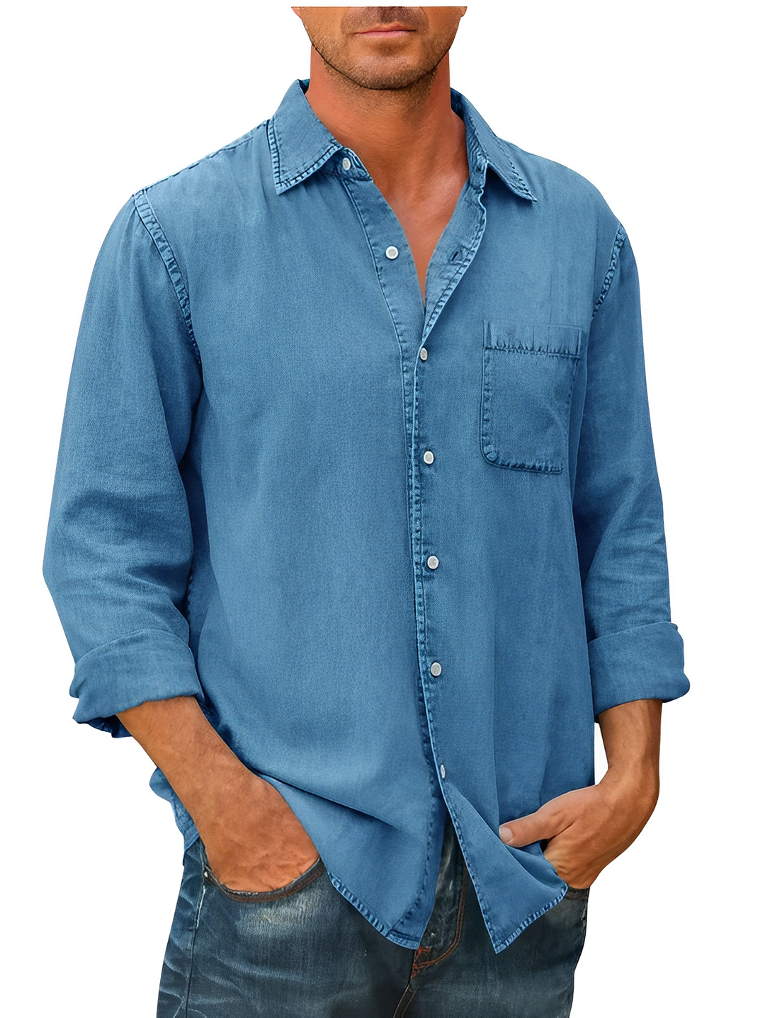 Camicia Uomo Casual in Denim Vestibilità Regular
