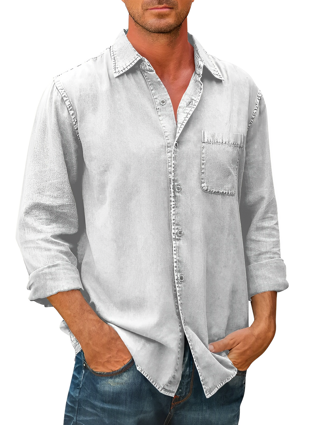 Camicia Uomo Casual in Denim Vestibilità Regular