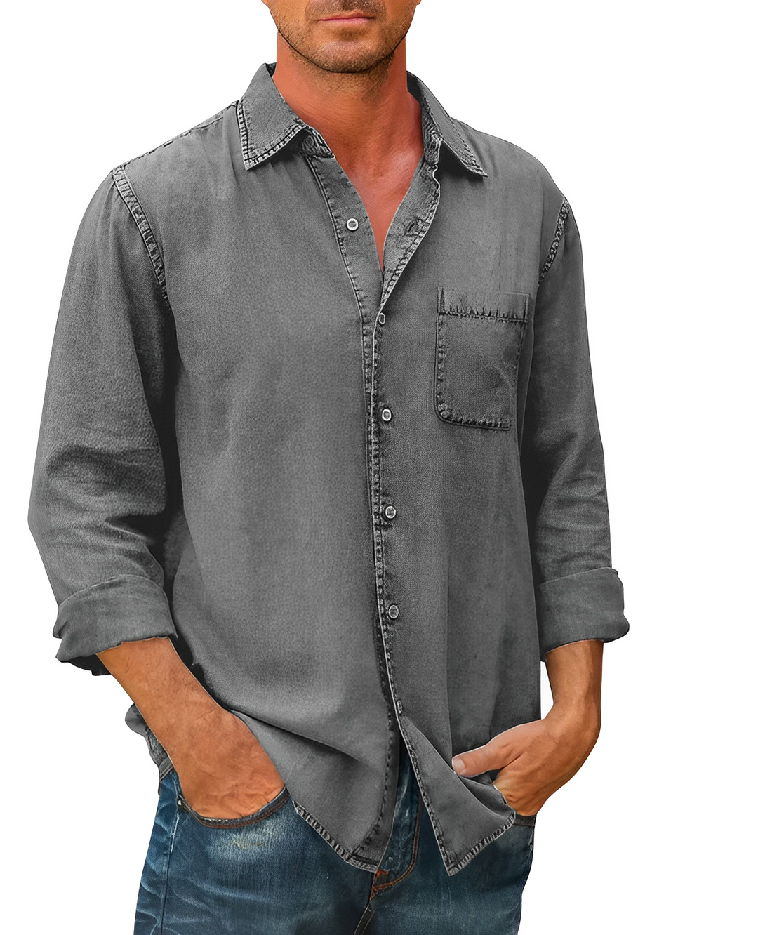 Camicia Uomo Casual in Denim Vestibilità Regular