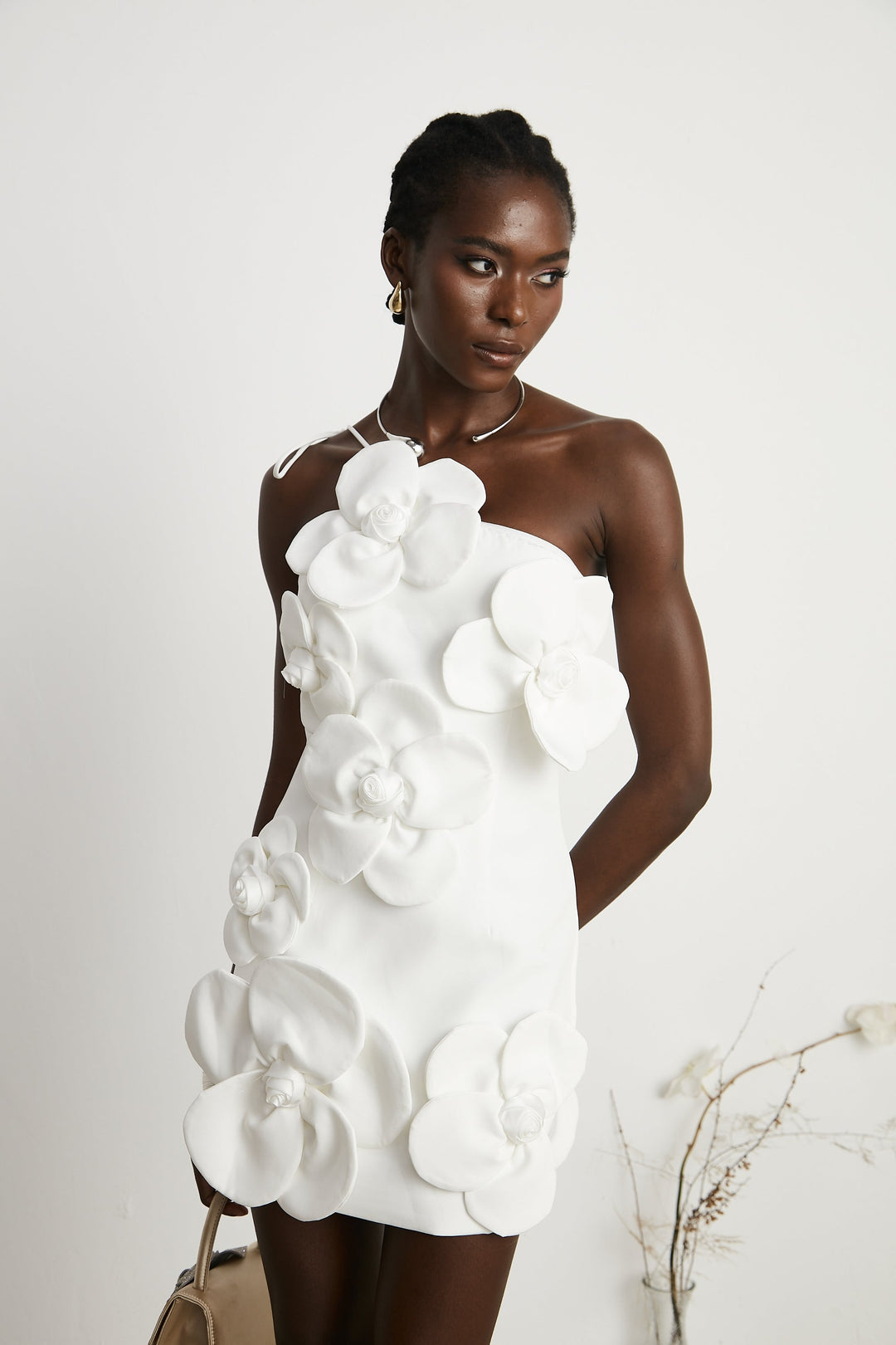 Abito Mini Donna in Tessuto Floreale Spalle Scoperte