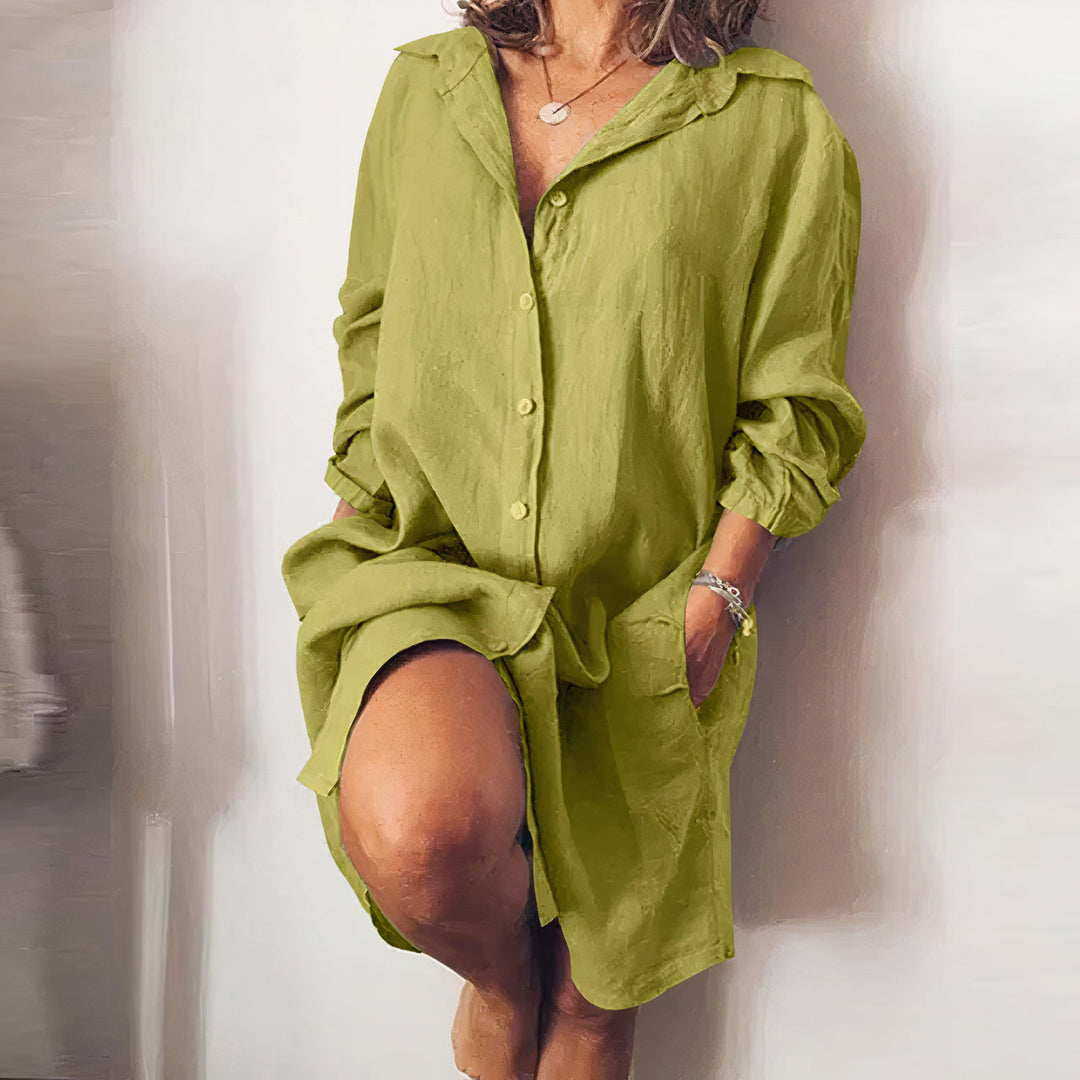 Abito camicia Donna Midi Cotone Maniche Lunghe Casual