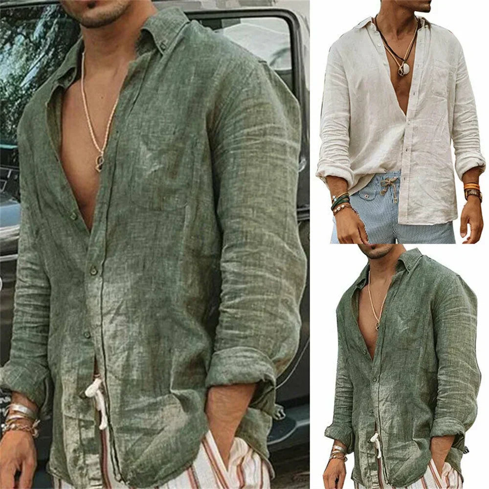 Camicia Uomo Estiva Leggera Classica Manica Lunga - Vesarelli