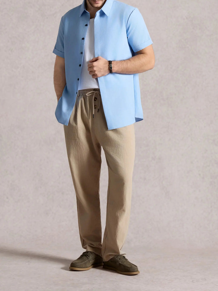 Camicia Uomo Misto Cotone Lino Maniche Corte