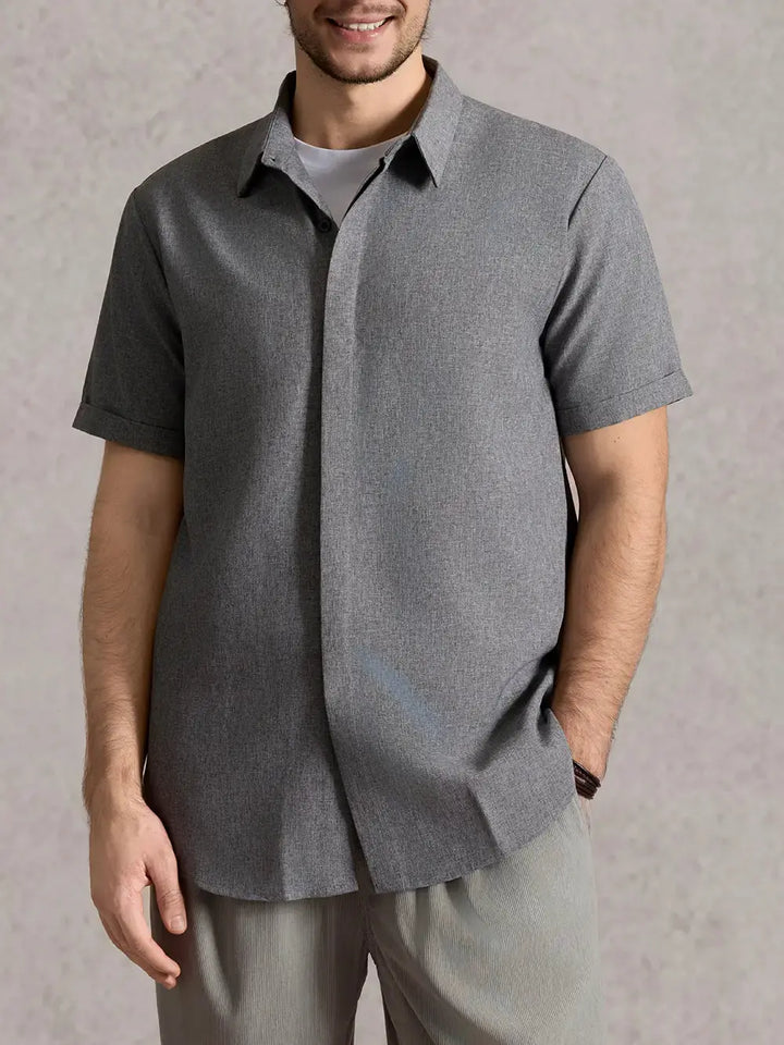 Camicia Uomo Misto Cotone Lino Maniche Corte