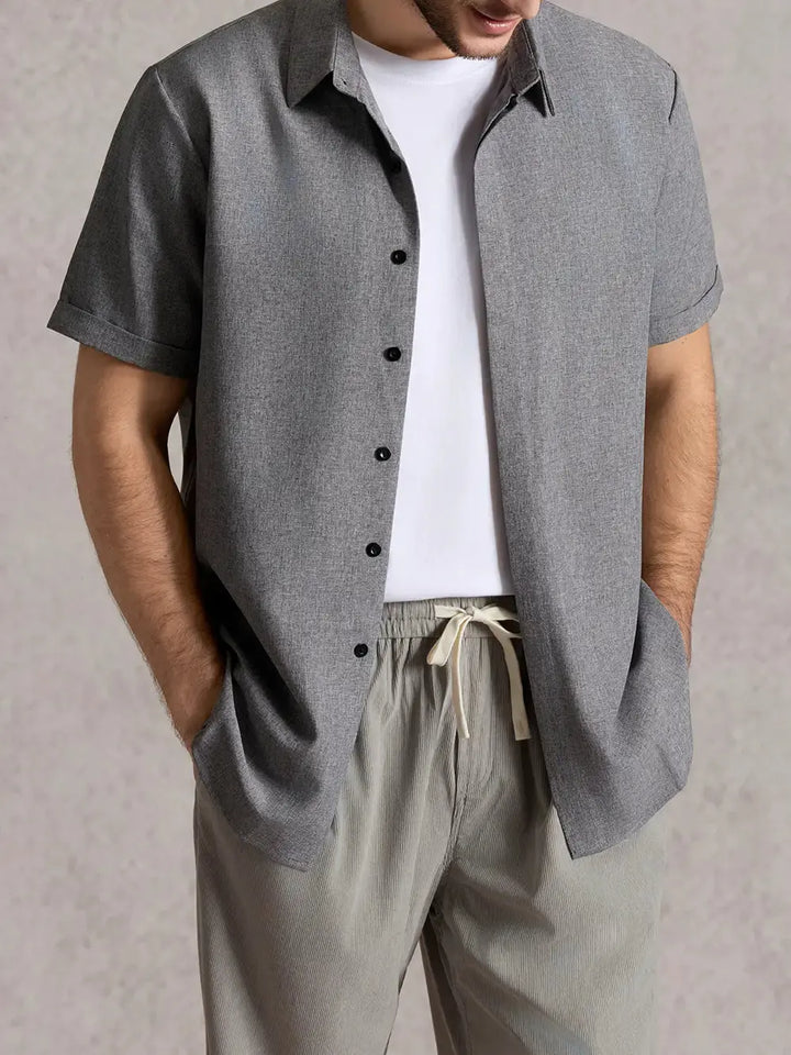 Camicia Uomo Misto Cotone Lino Maniche Corte