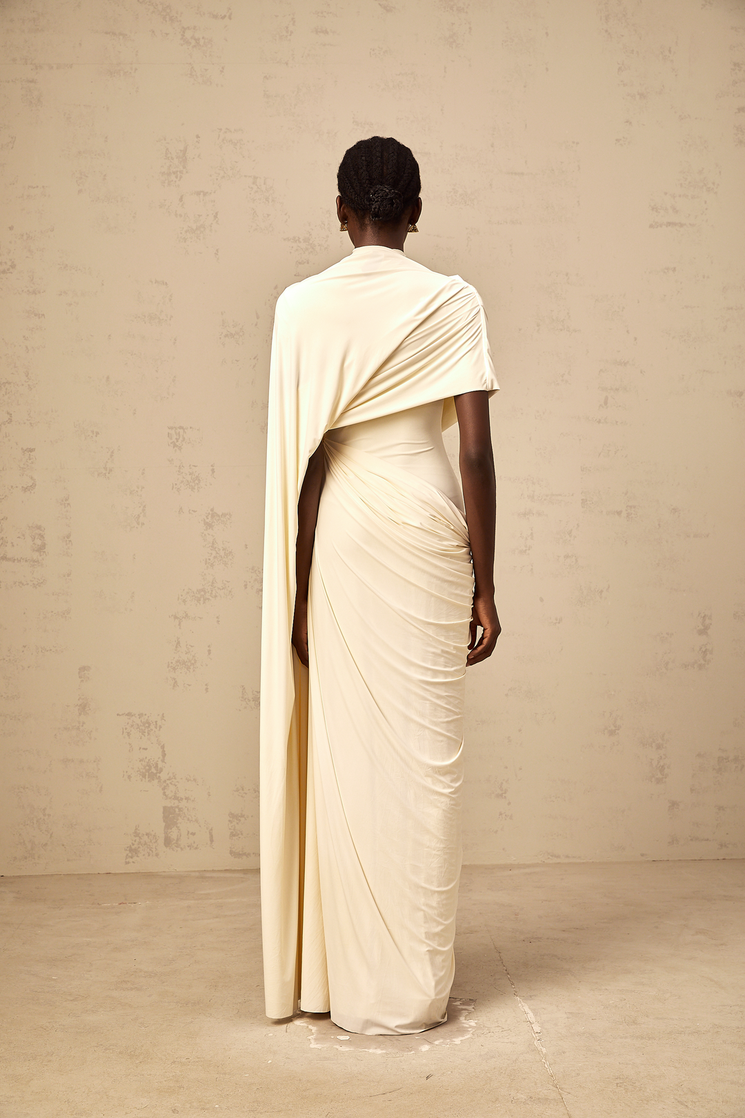 Abito Lungo Donna Drappeggiato Cappa Asimmetrica