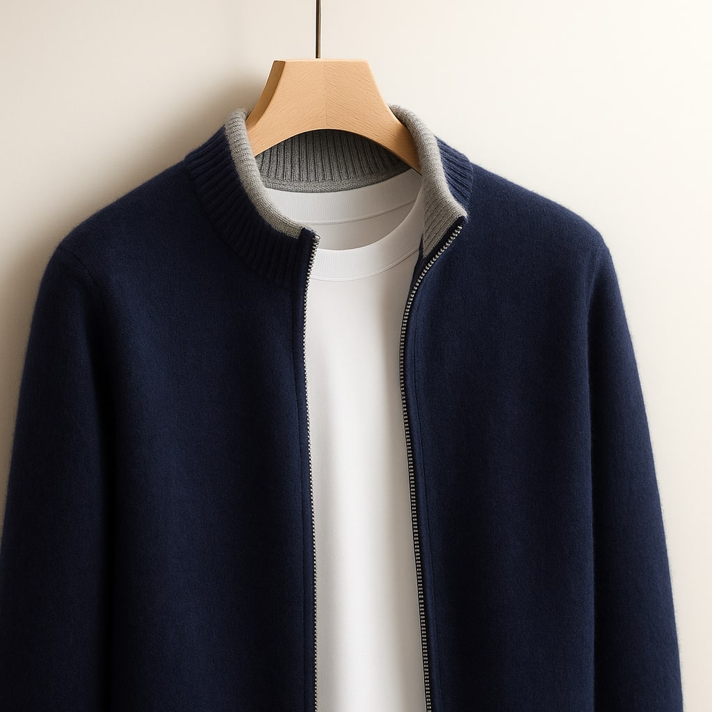 Pullover Uomo con Zip Tessuto Morbido Vestibilità Comoda