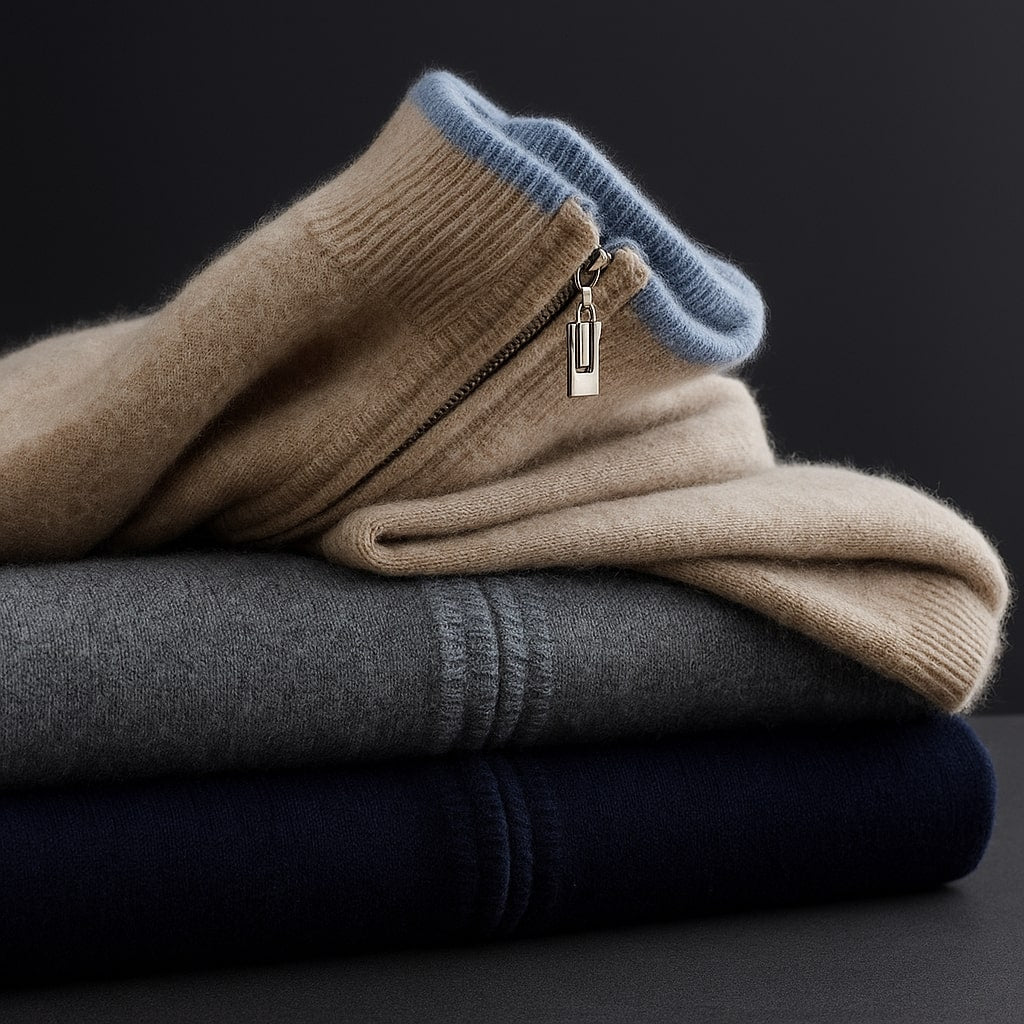 Pullover Uomo con Zip Tessuto Morbido Vestibilità Comoda