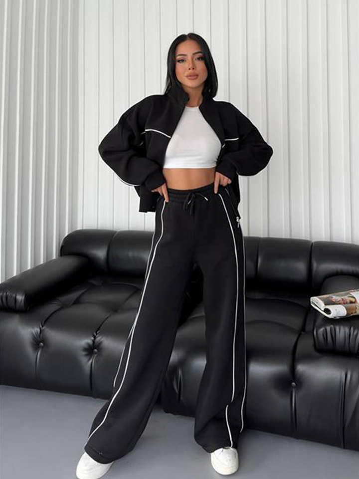 Completo Sportivo Donna con Giacca Zip e Pantaloni Larghi