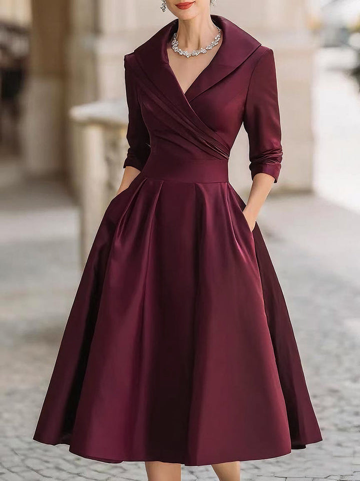 Abito Midi Donna Plissettato Stile Vintage Taglio a Trapezio