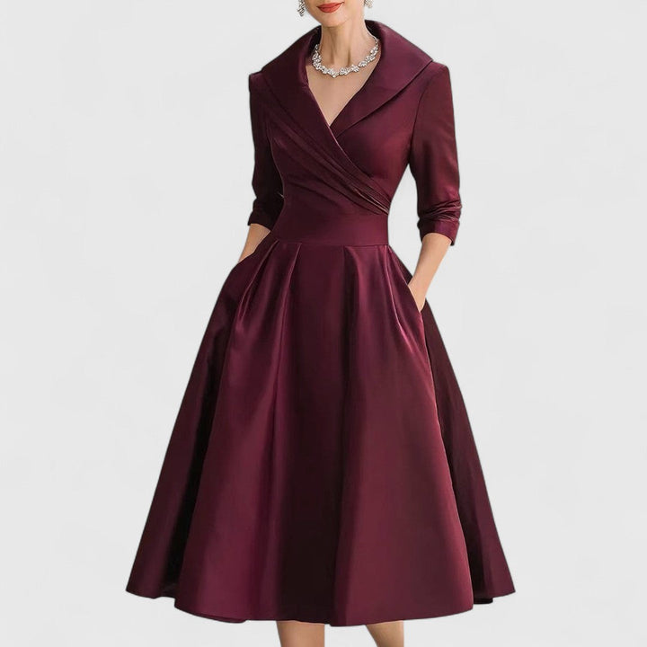 Abito Midi Donna con Corpetto Incrociato Scollo a V