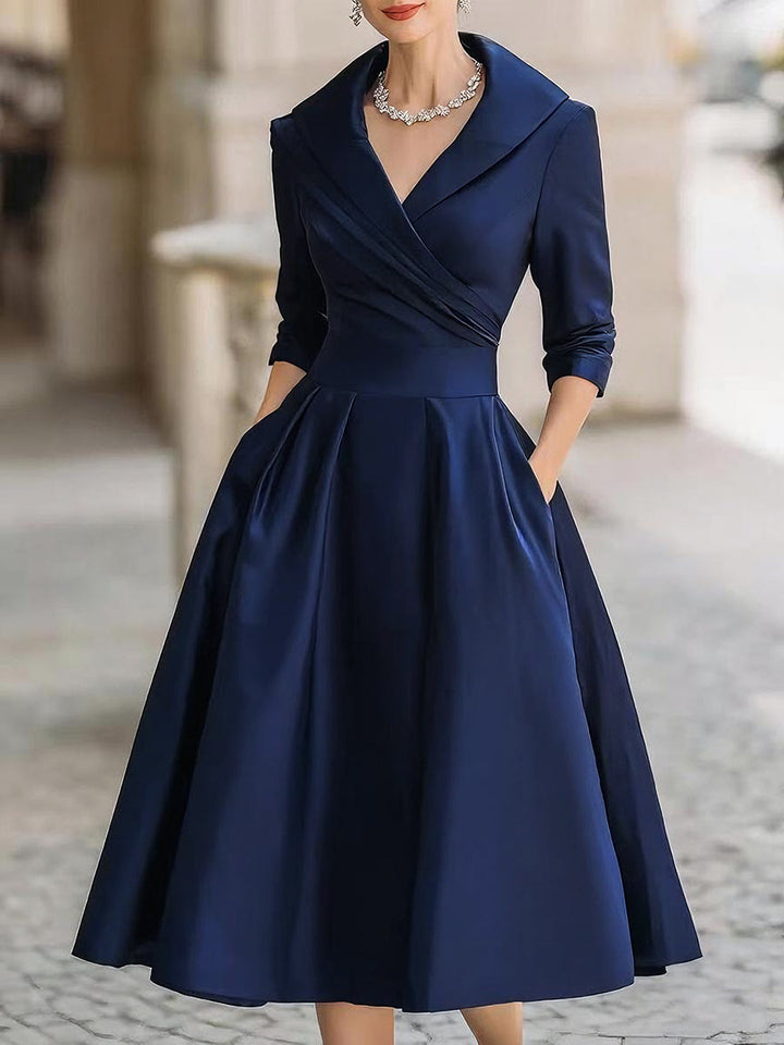 Abito Midi Donna Plissettato Stile Vintage Taglio a Trapezio