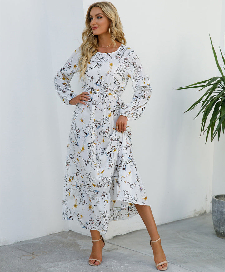 Abito Donna in Chiffon Floreale Scollo Rotondo Elegante