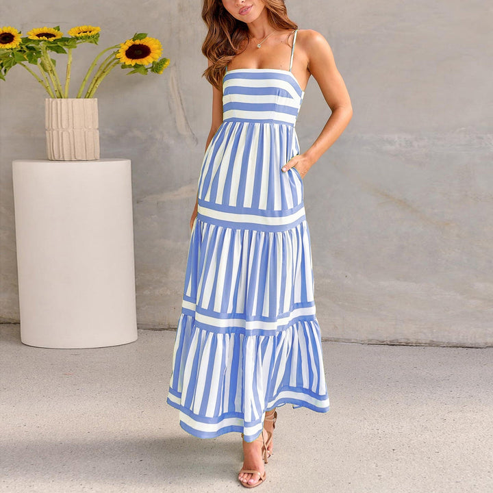 Abito lungo Donna Estivo Righe Spalline Sottili