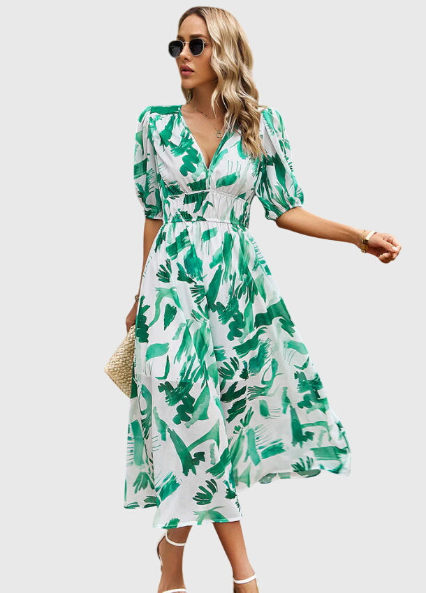 Abito Midi Donna in Tessuto Floreale Taglio Valorizzante