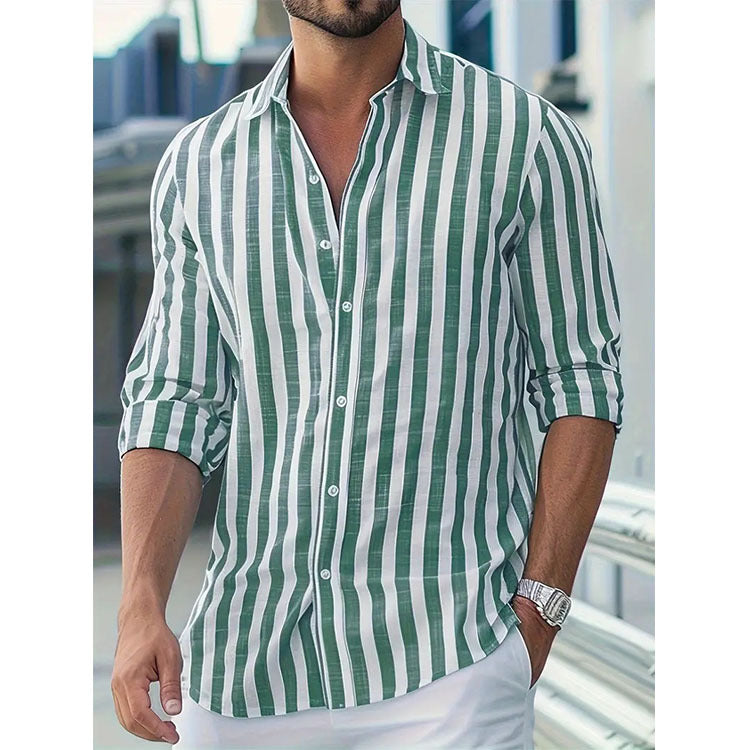 Camicia Uomo in Cotone a Righe Manica Lunga Casual