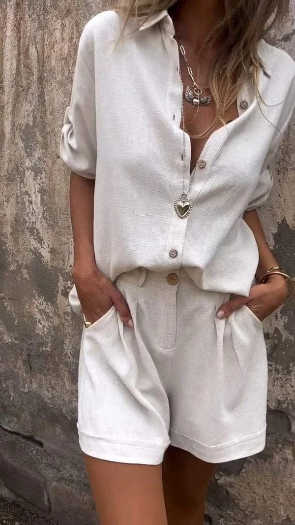 Completo Donna Camicia e Pantaloncini Leggero Casual Estivo